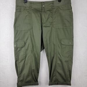 Sz 16 Cargo Capri Green Cuff Stretch Waist Band Vacation Casual Beach Cruise